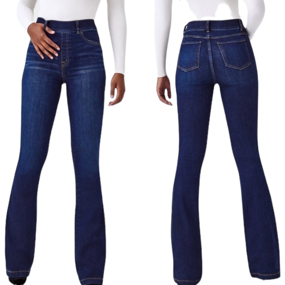 Spanx Flared High Waisted Denim Jeans in Midnight - M